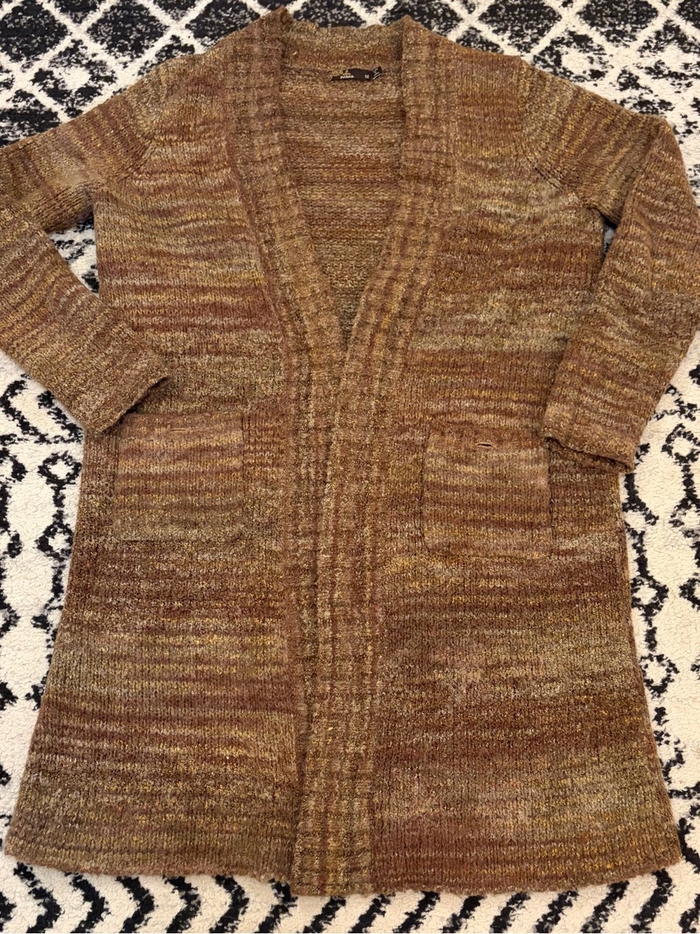 Prana Sabina Brown Marbled Cardigan Duster Wrap Sweater Coat M Fall Winter Cozy